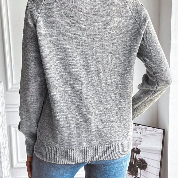 Grey Casual Womens Cut Out Raglan Sleeve Sweater - Picture 5 of 5